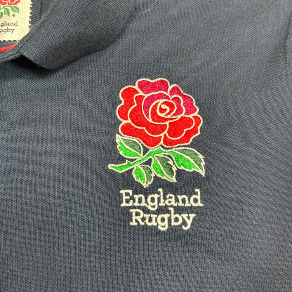 England Rugby Union Embroidered Licensed Navy Blue Polo Shirt Men's Medium Rose - Picture 3 of 10